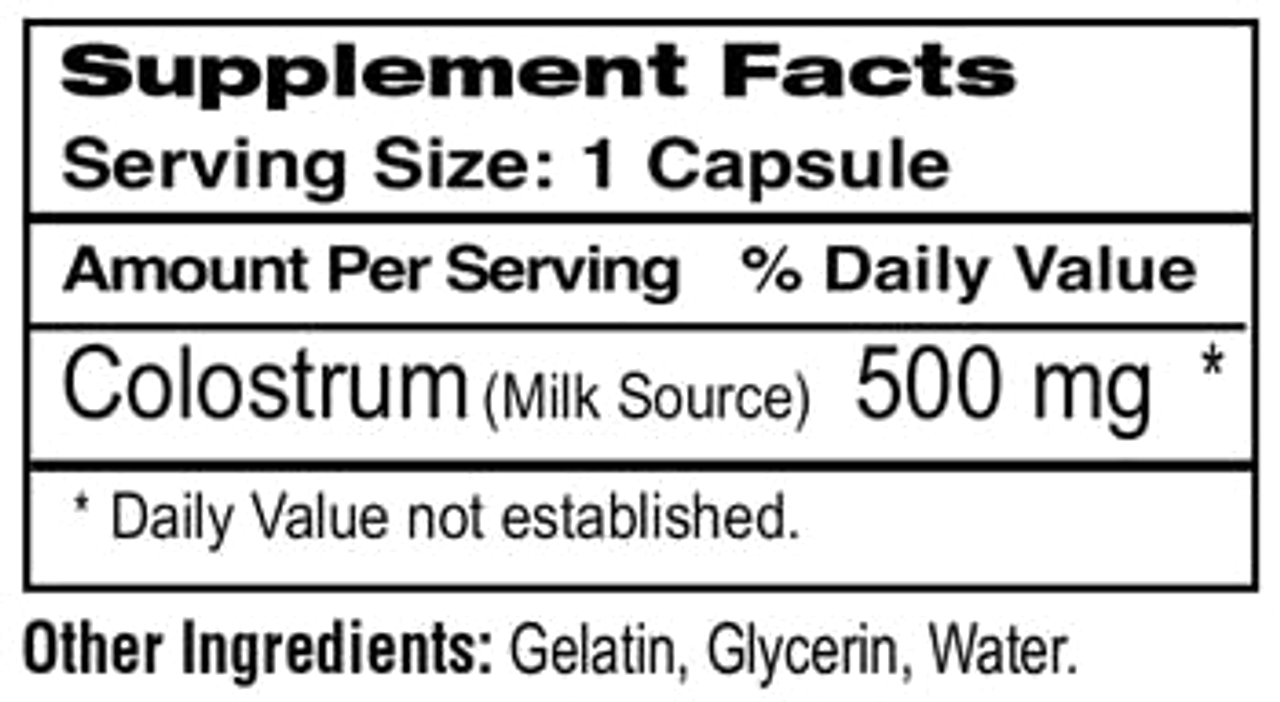 MDR Colostrum Immune Factors Supplement Facts panel — Serving Size 1 Capsule, Colostrum (Milk Source) 500 mg