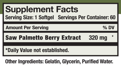 Prostate Health Tabs Supplement Facts panel — 1 softgel serving with 320 mg Saw Palmetto Berry Extract; 60 servings per container