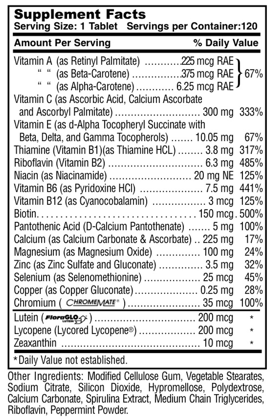 Stress Defense Performance Tabs Supplement Facts panel