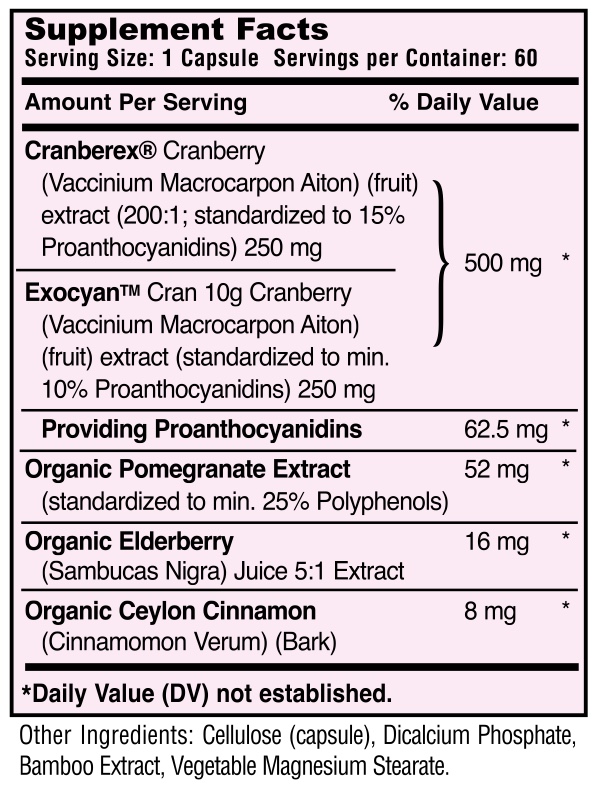U-Defense Urinary Tract Total Health Supplement Facts panel — 60 capsules, 1 capsule per serving