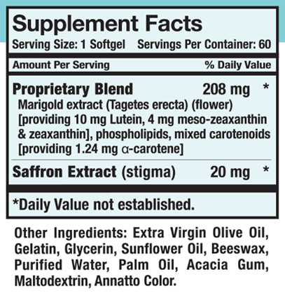 Vision Formula Supplement Facts panel — 1 softgel serving, 60 servings per container